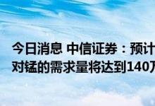 今日消息 中信证券：预计2030年全球动力+储能+小型电池对锰的需求量将达到140万吨以上