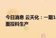 今日消息 云天化：一期10万吨/年磷酸铁装置计划9月将全面投料生产