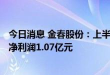 今日消息 金春股份：上半年净亏损7032.66万元，上年同期净利润1.07亿元