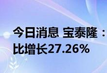 今日消息 宝泰隆：上半年净利1.02亿元，同比增长27.26%