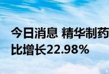 今日消息 精华制药：上半年净利1.3亿元，同比增长22.98%