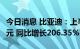 今日消息 比亚迪：上半年实现净利润35.95亿元 同比增长206.35%