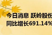 今日消息 跃岭股份：上半年净利2166万元，同比增长691.14%