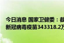 今日消息 国家卫健委：截至2022年9月2日，累计报告接种新冠病毒疫苗343318.2万剂次