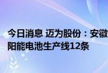 今日消息 迈为股份：安徽华晟拟向公司采购高效硅异质结太阳能电池生产线12条