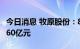 今日消息 牧原股份：8月份生猪销售收入116.60亿元