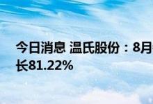 今日消息 温氏股份：8月销售肉猪收入38.89亿元，同比增长81.22%
