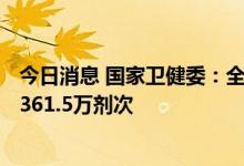 今日消息 国家卫健委：全国累计报告接种新冠病毒疫苗343361.5万剂次