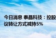 今日消息 泰晶科技：控股股东、实际控制人喻信东拟采取协议转让方式减持5%