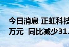 今日消息 正虹科技：8月销售生猪收入2133万元  同比减少31.61%