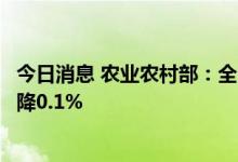 今日消息 农业农村部：全国农批市场猪肉平均价格比昨天下降0.1%