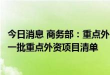 今日消息 商务部：重点外资项目工作专班将动态调整确定新一批重点外资项目清单