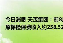今日消息 天茂集团：前8月国华人寿保险股份有限公司累计原保险保费收入约258.52亿元