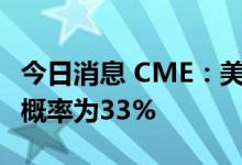 今日消息 CME：美联储9月加息100个基点的概率为33%