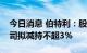 今日消息 伯特利：股东芜湖奇瑞科技有限公司拟减持不超3%