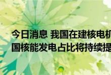 今日消息 我国在建核电机组规模继续保持世界领先 未来我国核能发电占比将持续提高