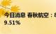 今日消息 春秋航空：8月旅客周转量同比上升9.51%