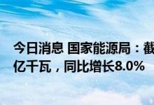 今日消息 国家能源局：截至8月底全国发电装机容量约24.7亿千瓦，同比增长8.0%