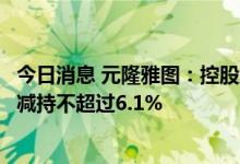 今日消息 元隆雅图：控股股东及其一致行动人、董事拟合计减持不超过6.1%