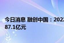 今日消息 融创中国：2022年9月实现合同销售金额约人民币87.1亿元