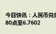 今日快讯：人民币兑美元中间价较上日调降380点至6.7602