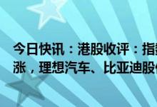 今日快讯：港股收评：指数午后触底反弹，充电桩概念股领涨，理想汽车、比亚迪股份涨超2%
