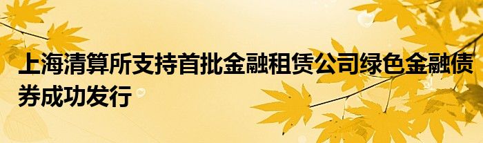 上海清算所支持首批金融租赁公司绿色金融债券成功发行