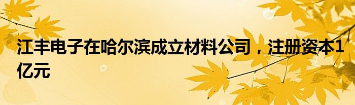 江丰电子在哈尔滨成立材料公司，注册资本1亿元
