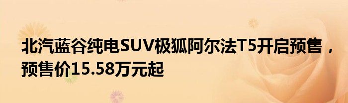 北汽蓝谷纯电SUV极狐阿尔法T5开启预售，预售价15.58万元起